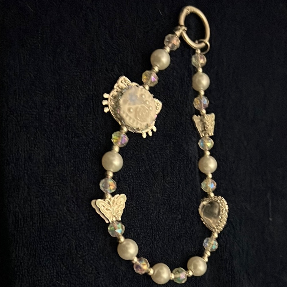 Elegant HK  Pearl and Crystal phone chain wristlet